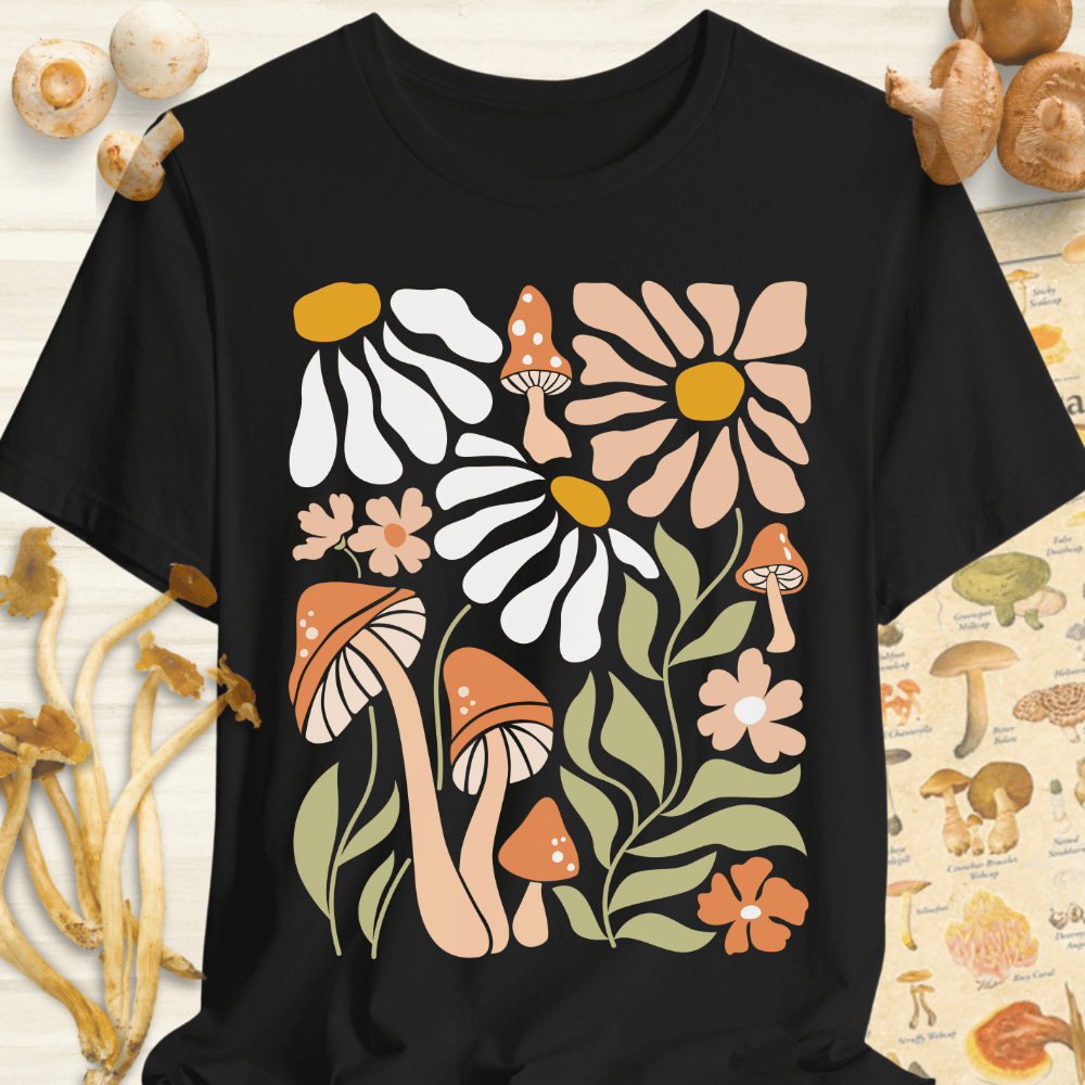 Boho Shroom & Flower Tee Black