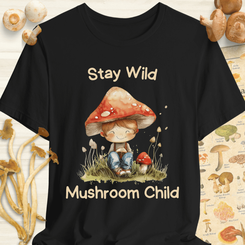 Stay Wild Mushroom Child Tee Black