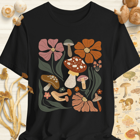Boho Shroom & Flower Tee Black