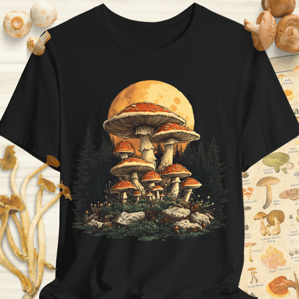 Mushroom forest Sunset Tee Black