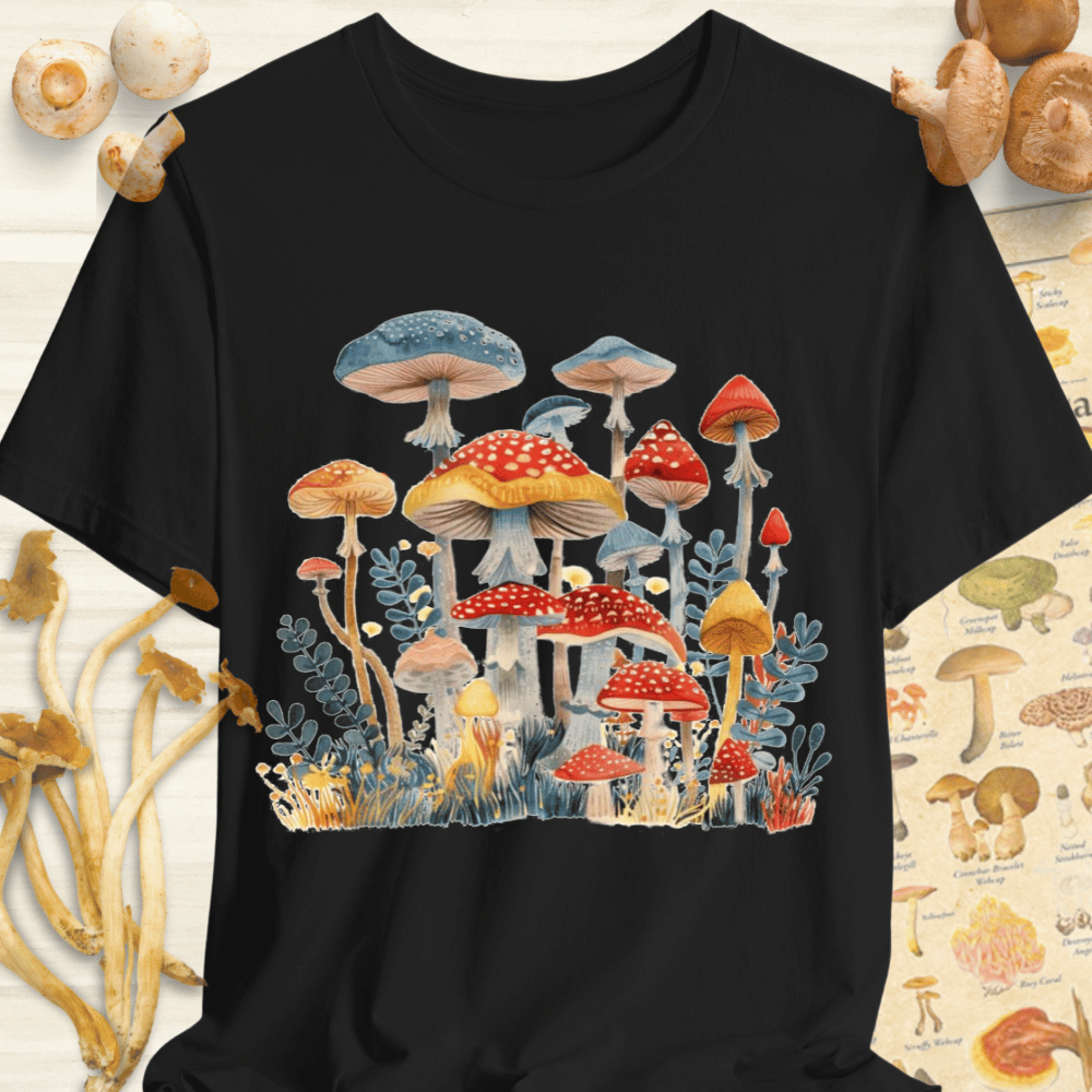 Floral Mushroom Collage Tee Black