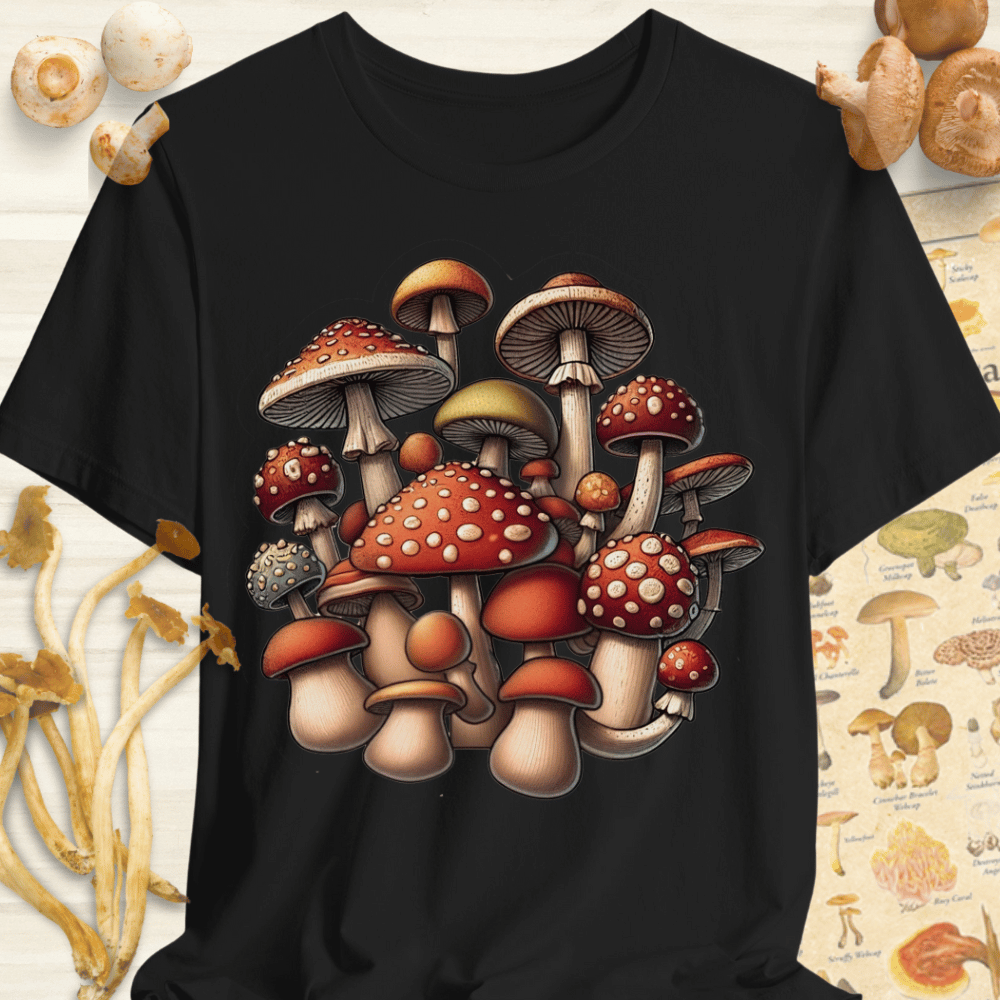 Vibrant Mushroom Collage Tee Black