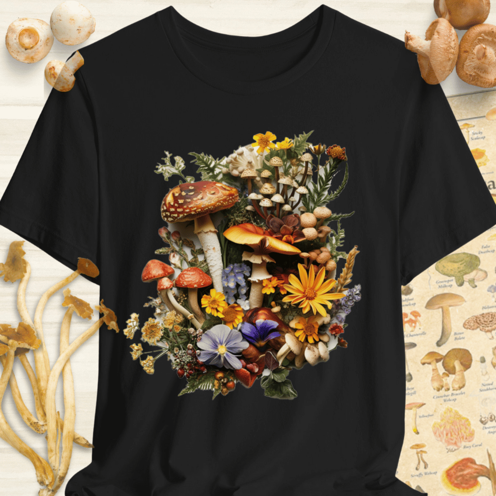 Mushroom Flower Tee Black