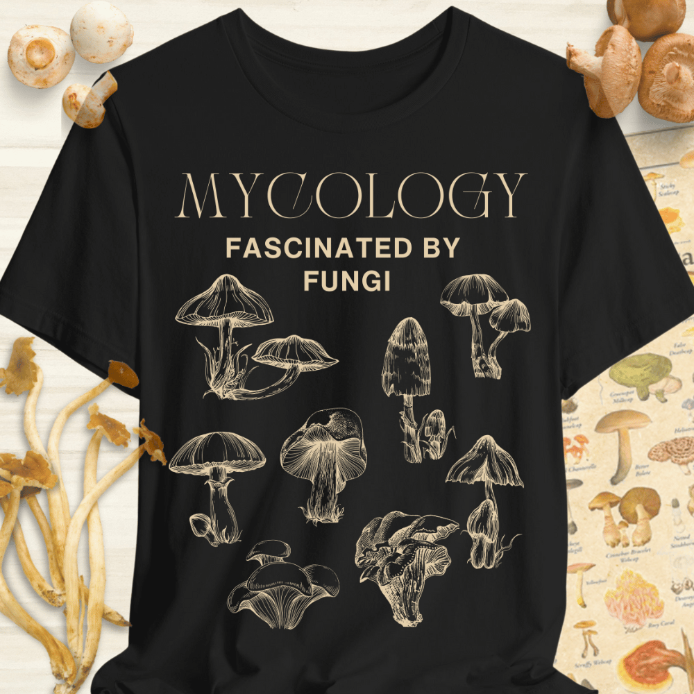 Mycology Facinated by Fungi Tee Black