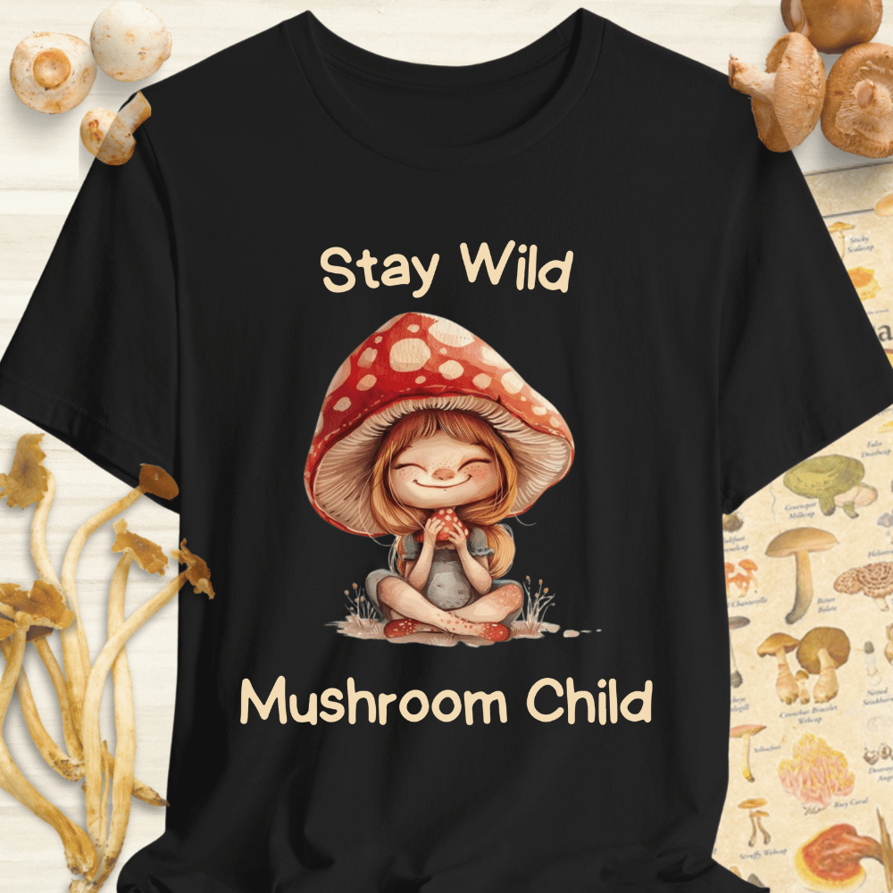 Stay Wild Mushroom Child Tee Black