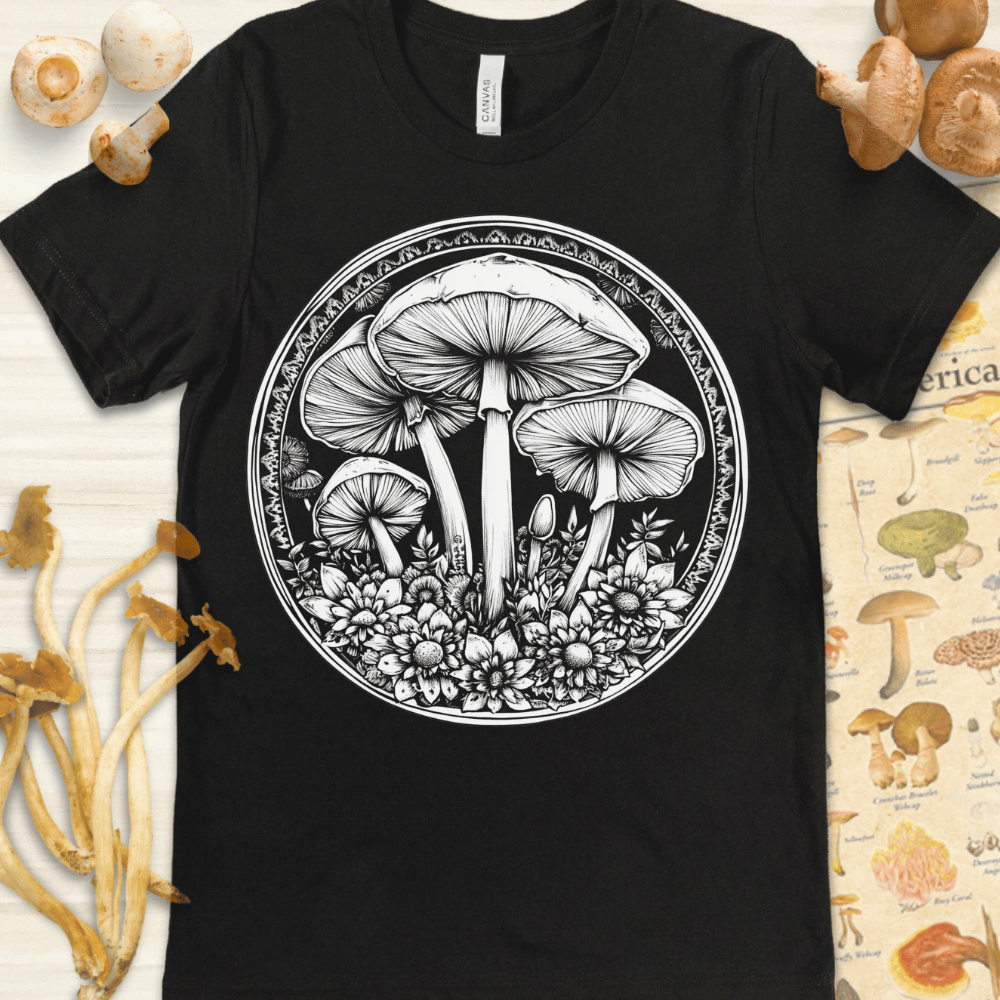 Mushroom n Flower Tee Black