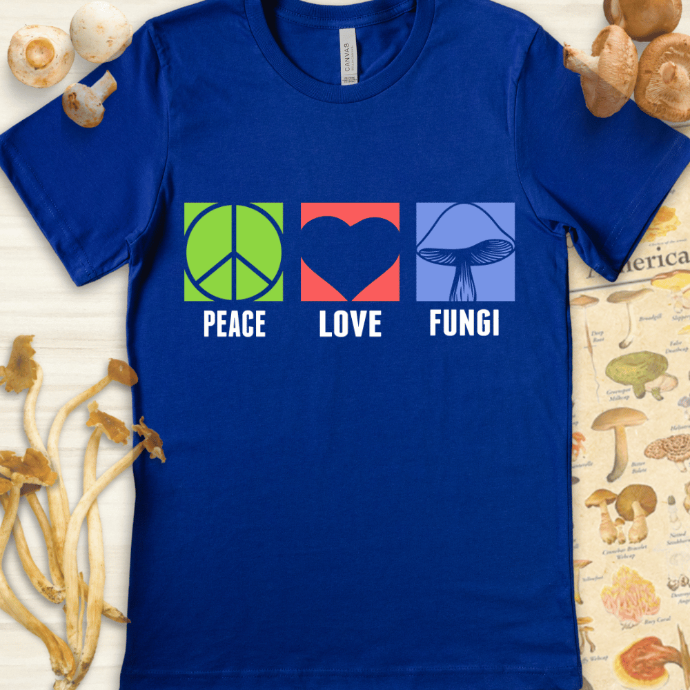 Peace Love Fungi Tee Blue