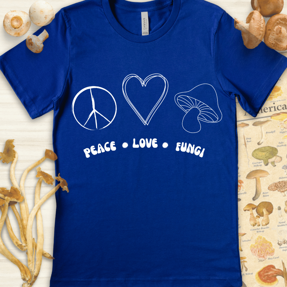 Peace Love Fungi Tee Blue