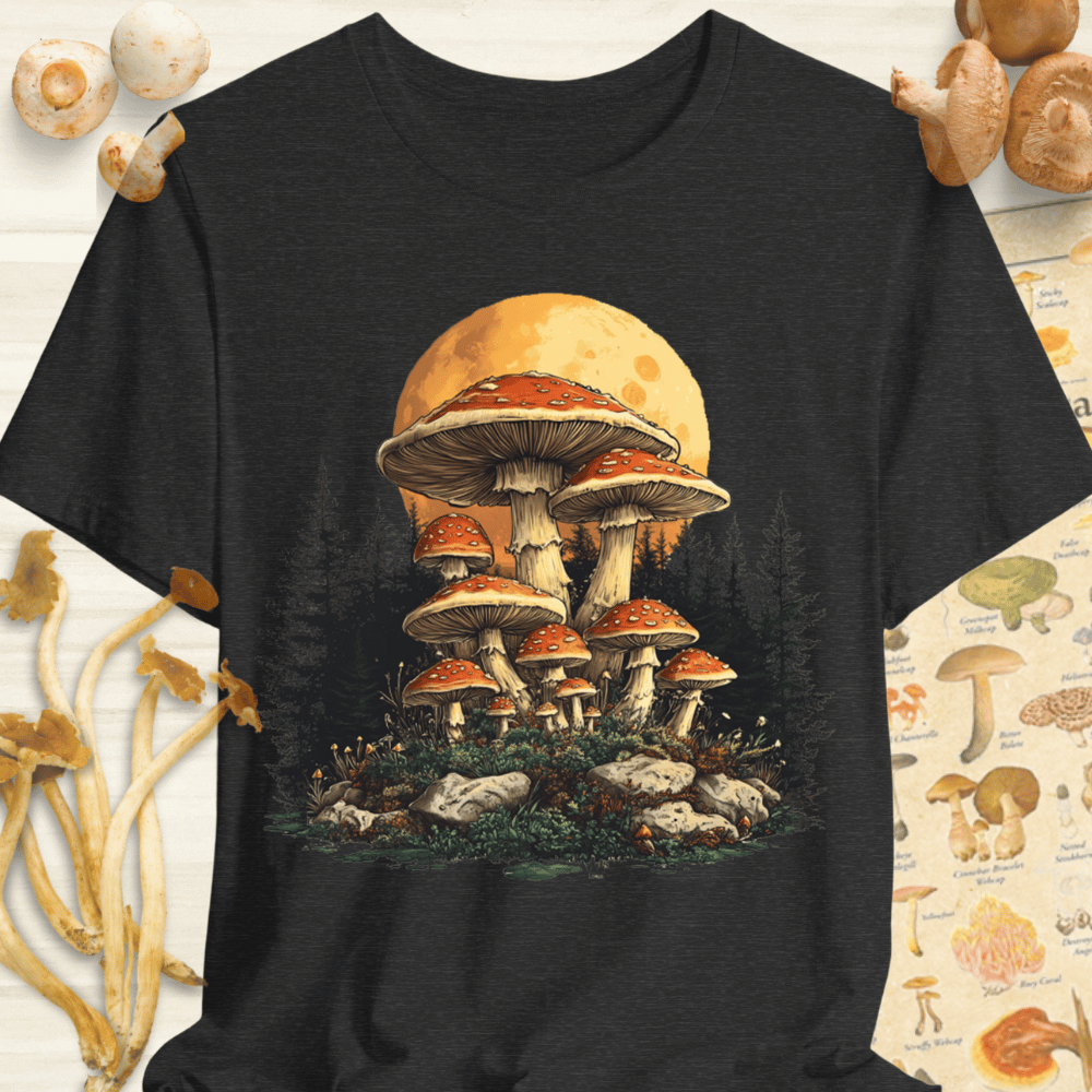Mushroom forest Sunset Tee Dark Grey