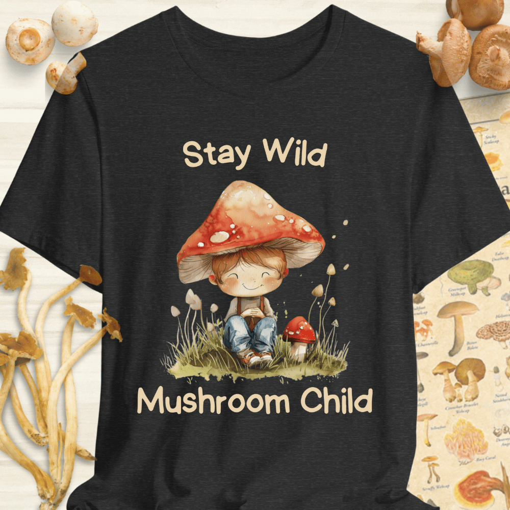Stay Wild Mushroom Child Tee Dark Grey