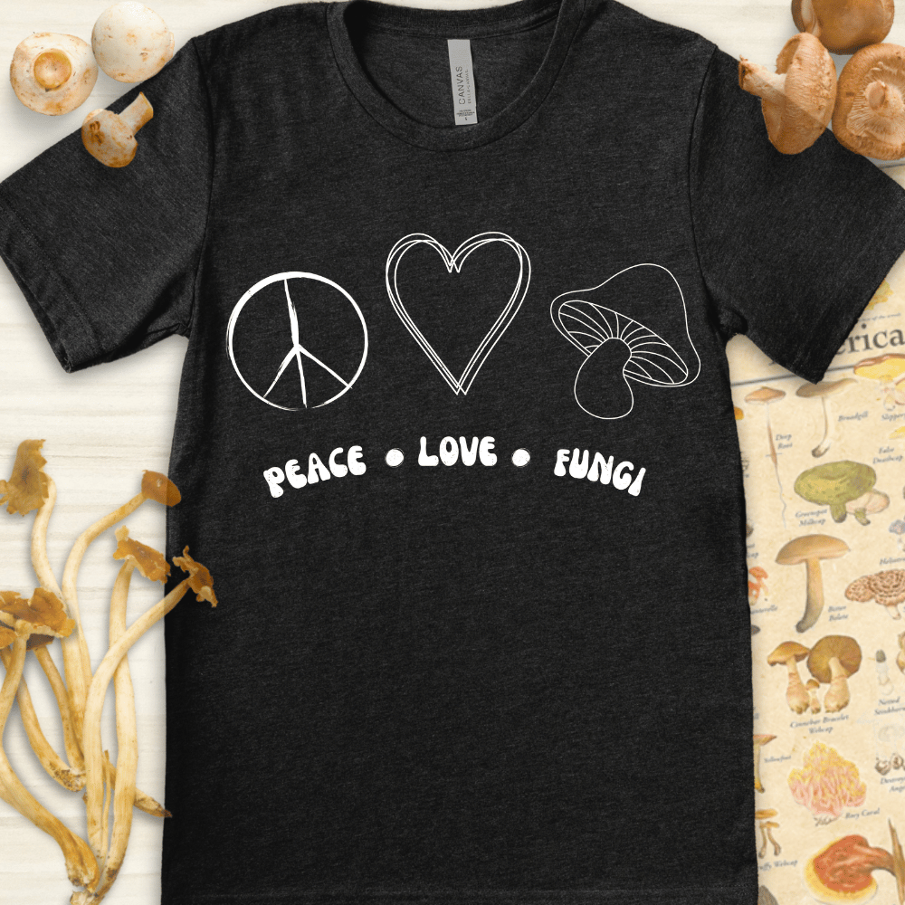 Peace Love Fungi Tee Dark Grey