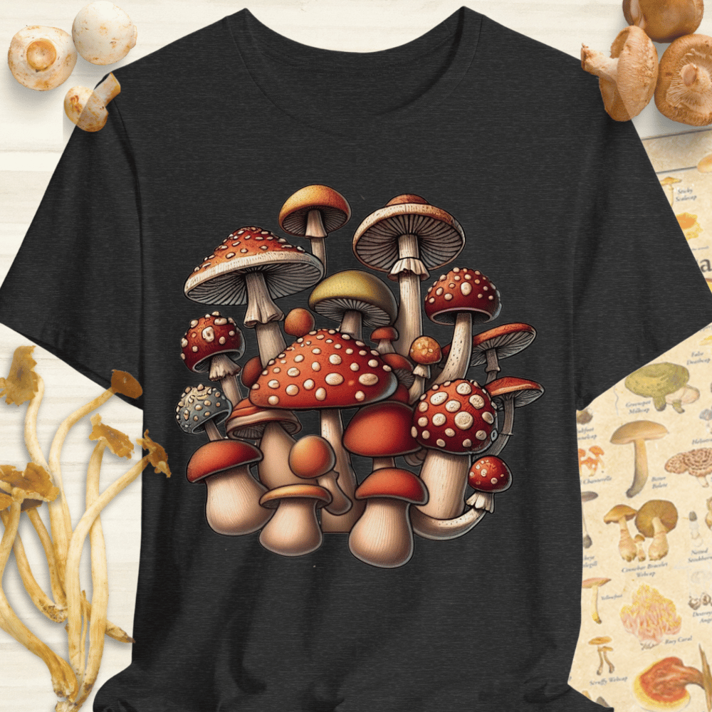 Vibrant Mushroom Collage Tee Dark Grey
