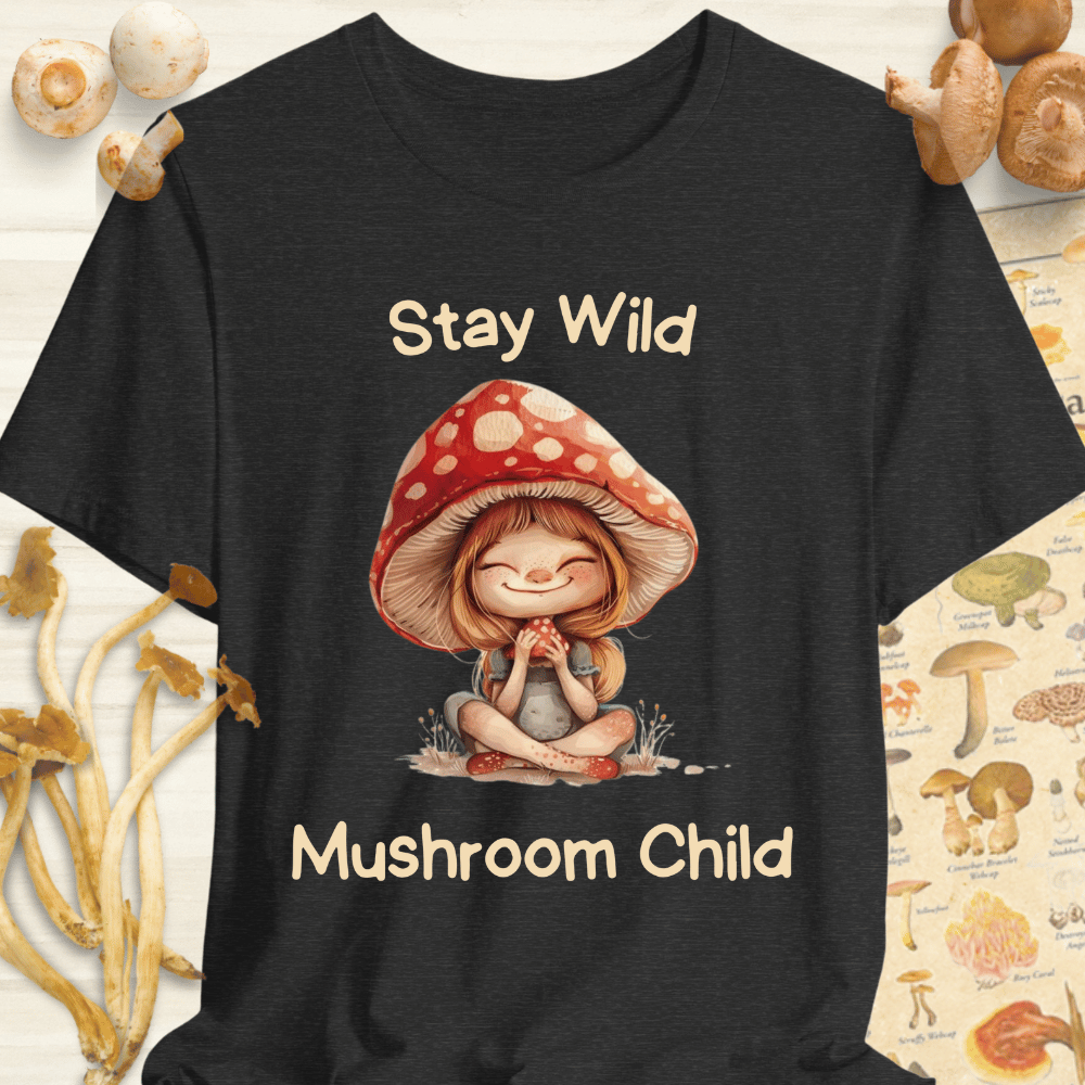 Stay Wild Mushroom Child Tee Dark Grey