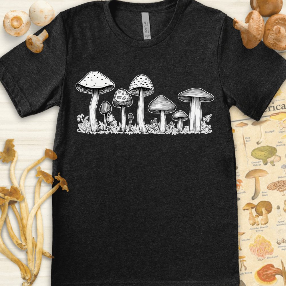 White Fungi Portrait Tee Dark Grey