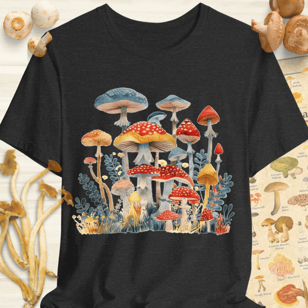 Floral Mushroom Collage Tee Dark Grey