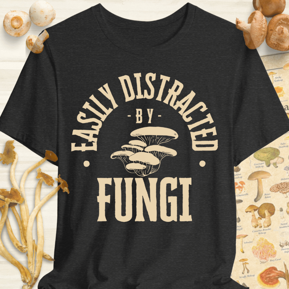 Easily Distracted by Fungi 2 Tee Dark Grey