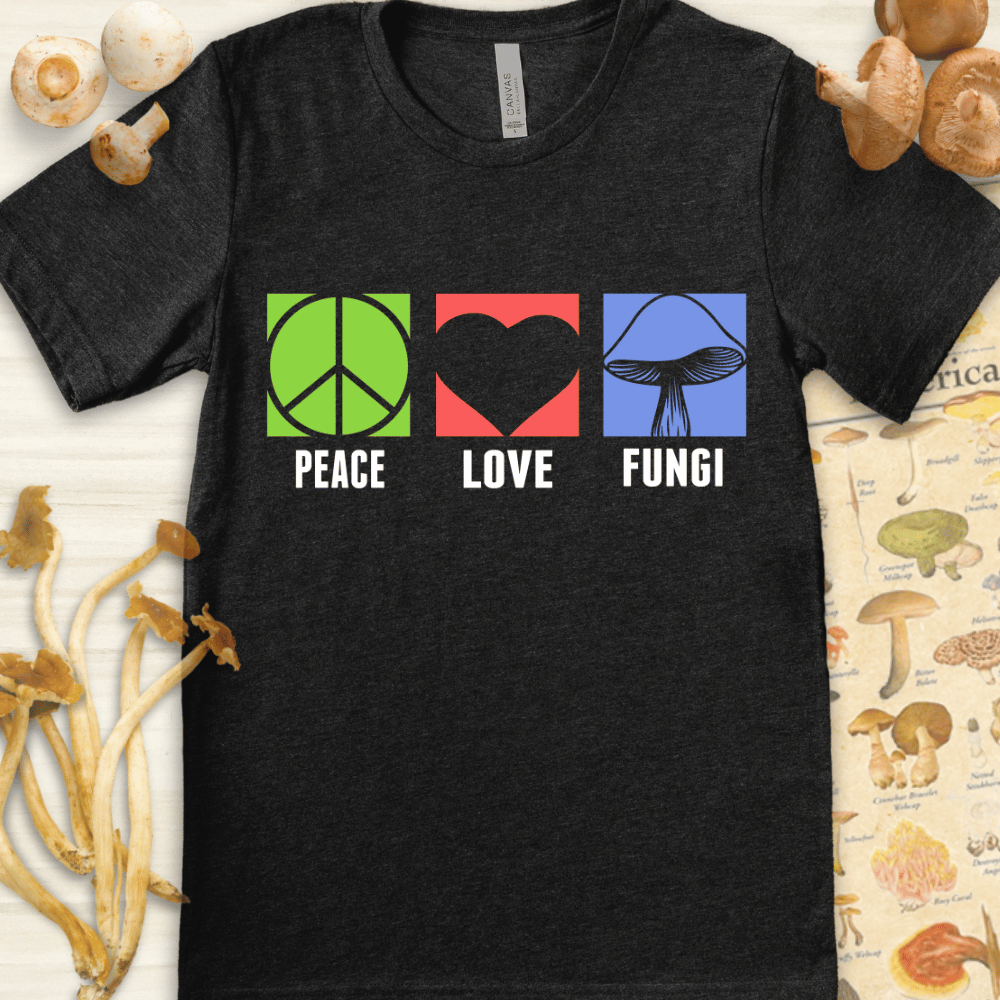 Peace Love Fungi Tee Dark Grey