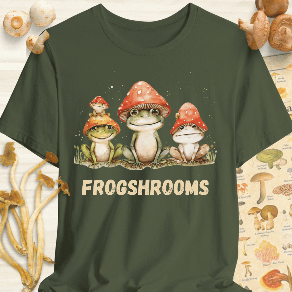 FrogShrooms In Hats Tee Dark Green