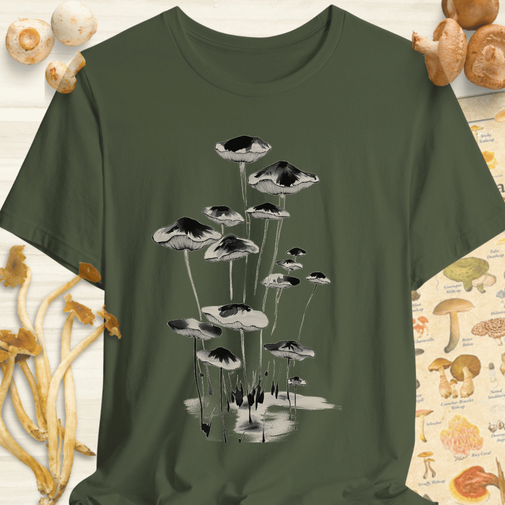Sumi-E Mushroom Tee Dark Green