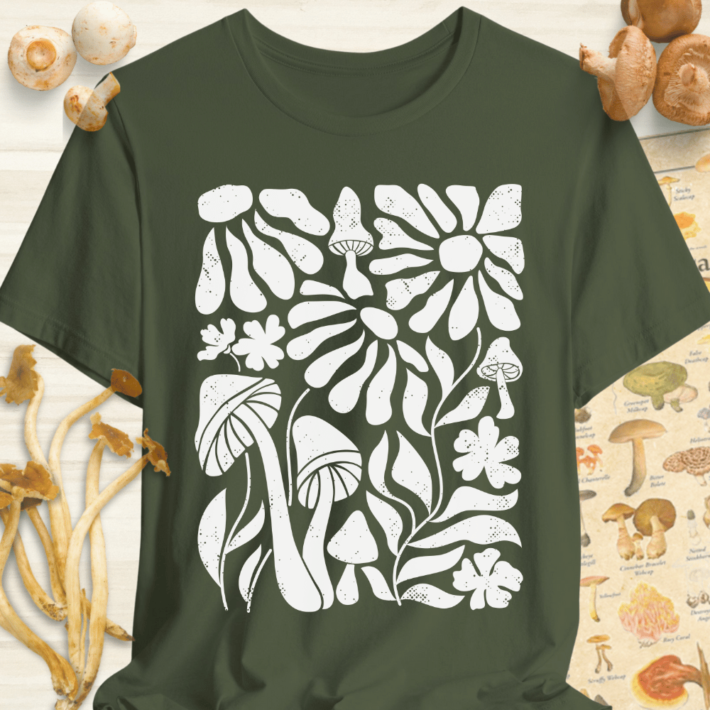 Flowers N shrooms Tee Dark Green