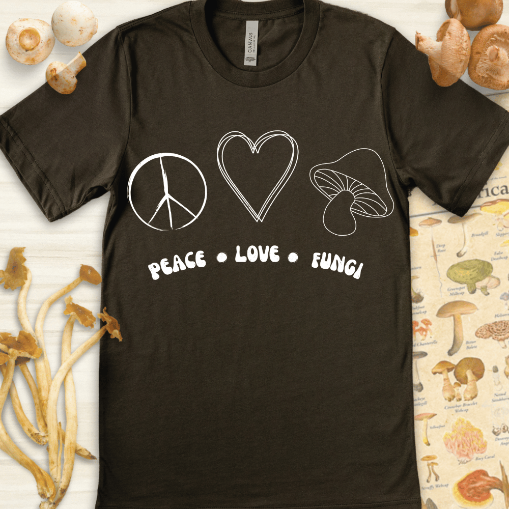 Peace Love Fungi Tee Dark Green