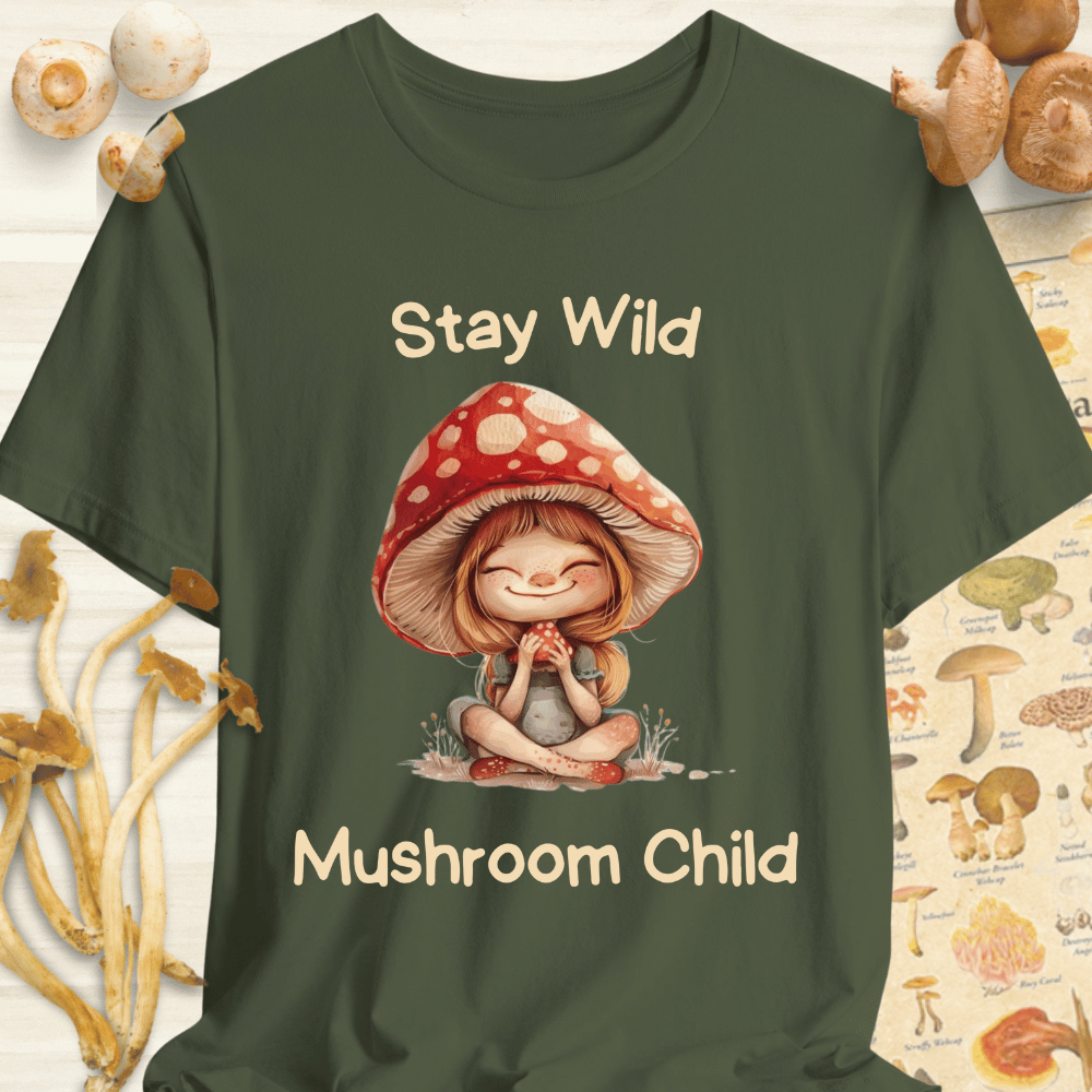 Stay Wild Mushroom Child Tee Dark Green