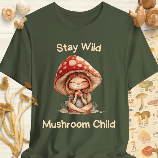 Stay Wild Mushroom Child Tee Dark Green