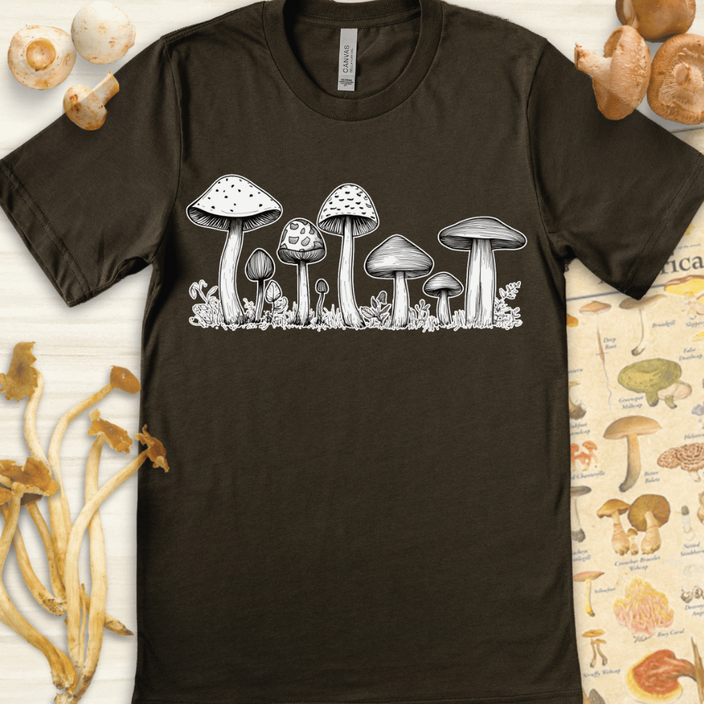 White Fungi Portrait Tee Dark Green