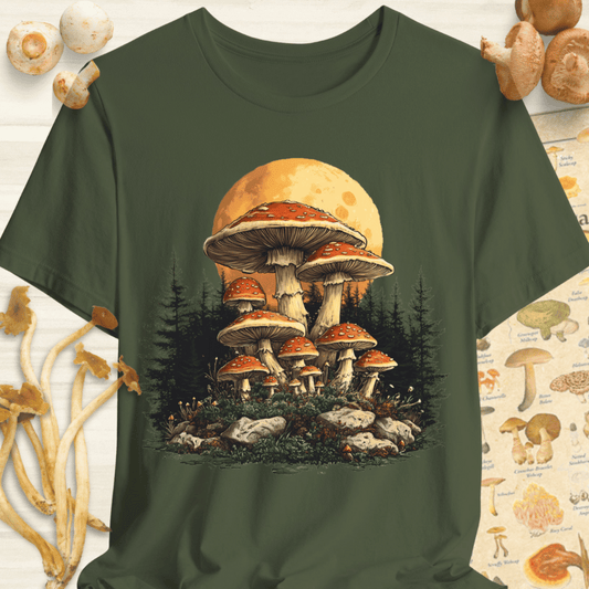 Mushroom forest Sunset Tee Dark Green
