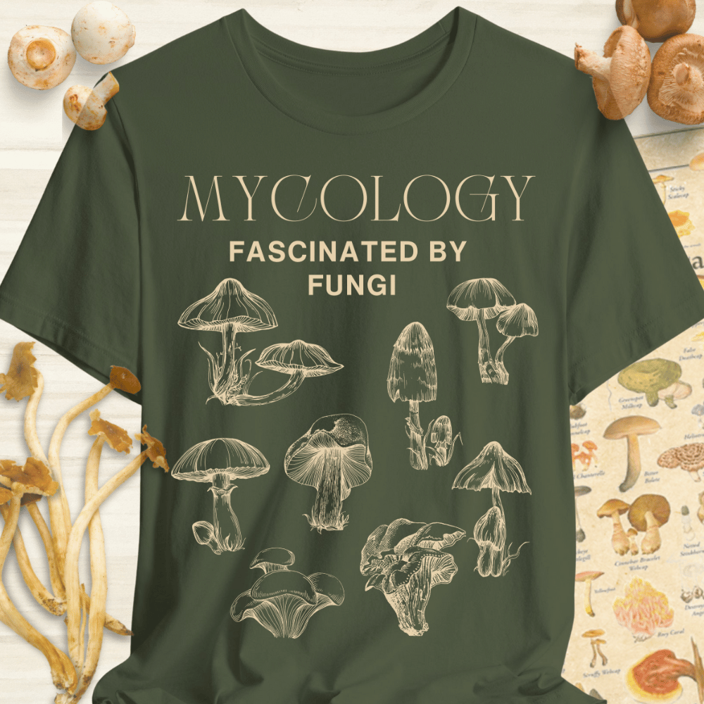 Mycology Facinated by Fungi Tee Dark Green