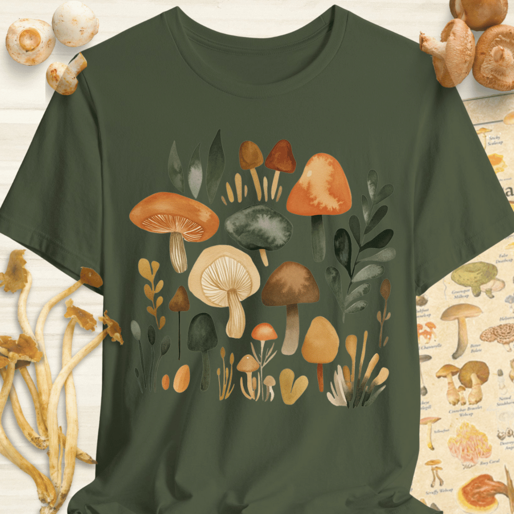 Watercolor Fungi Tee Dark Green
