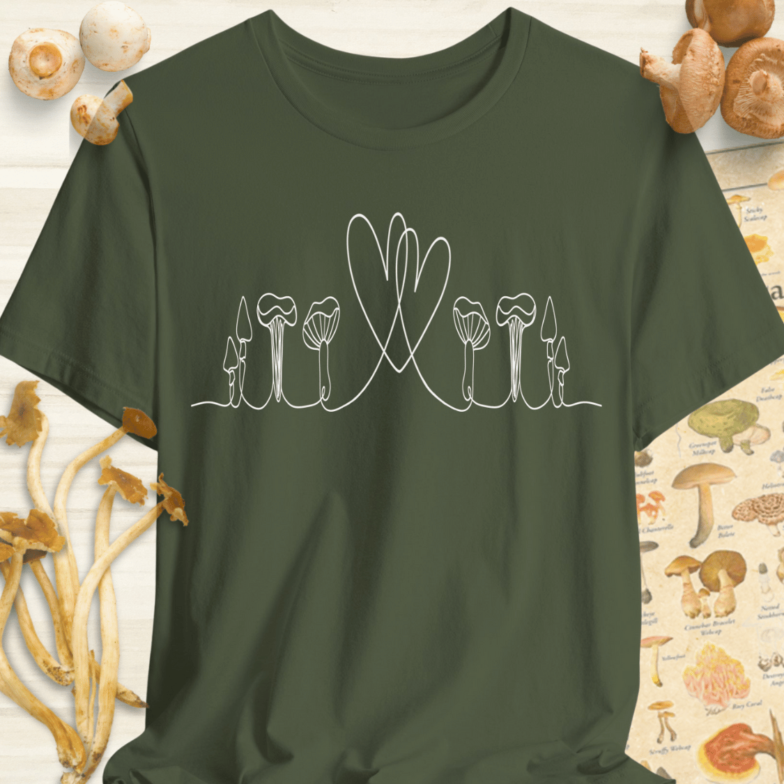 Fungal Line Art Love Tee Dark Green