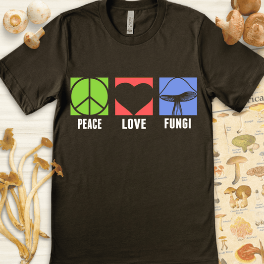 Peace Love Fungi Tee Dark Green