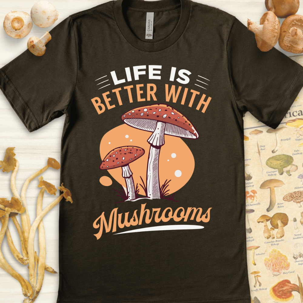 Life With Mushrooms Tee Dark Green