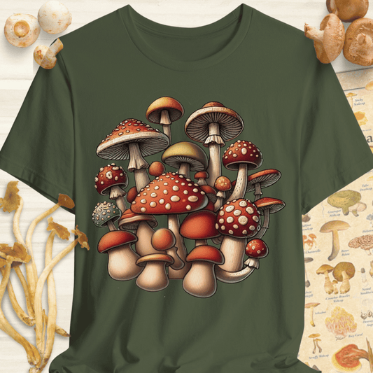 Vibrant Mushroom Collage Tee Dark Green