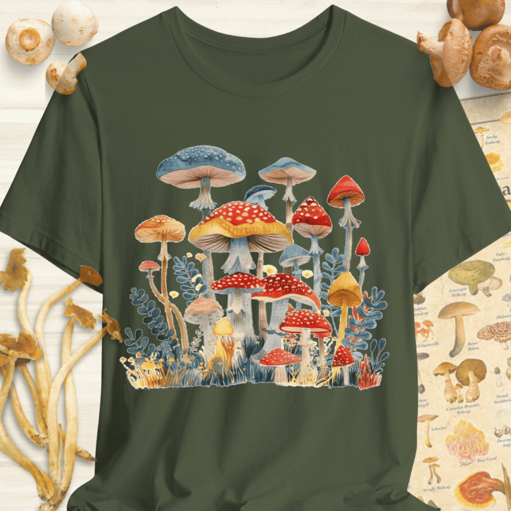Floral Mushroom Collage Tee Dark Green