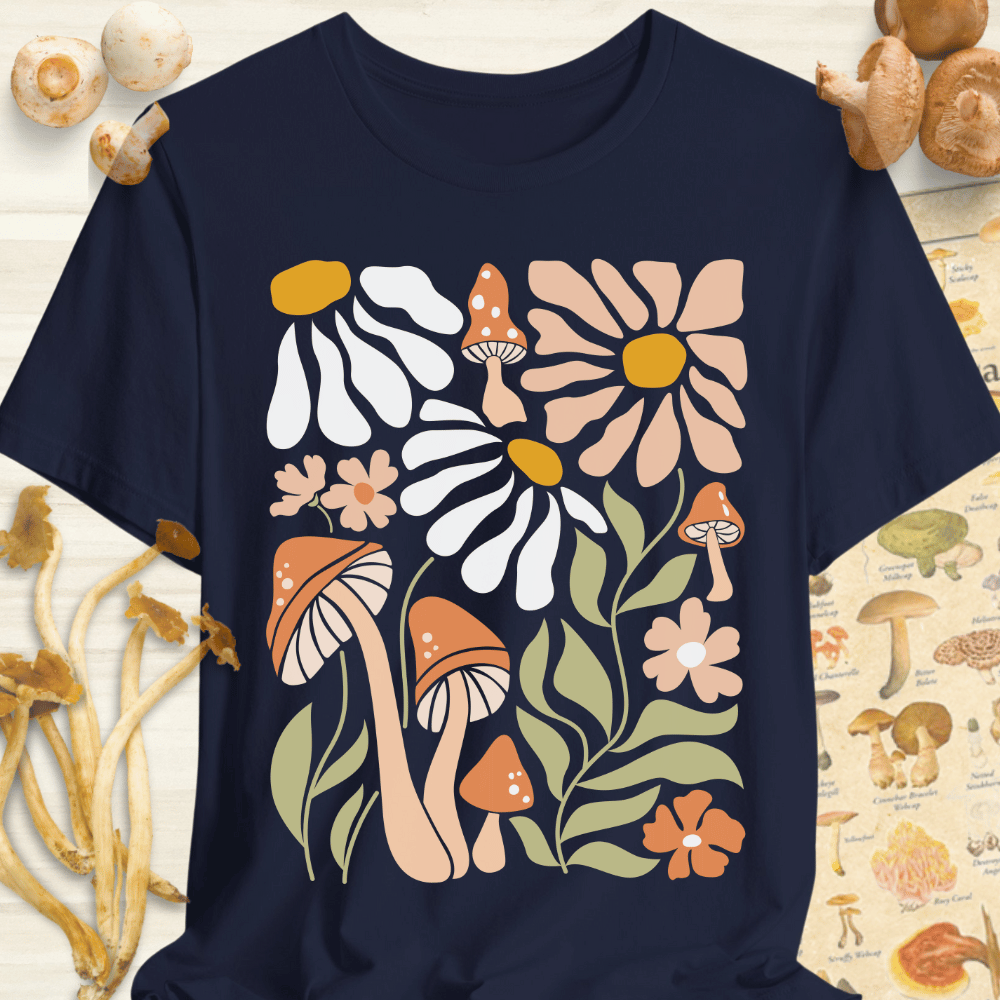 Boho Shroom & Flower Tee Navy