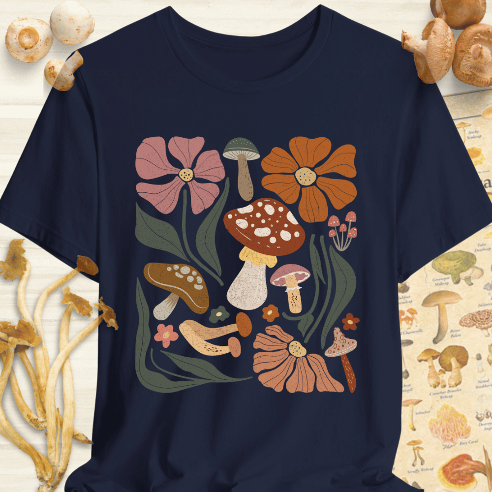 Boho Shroom & Flower Tee Navy
