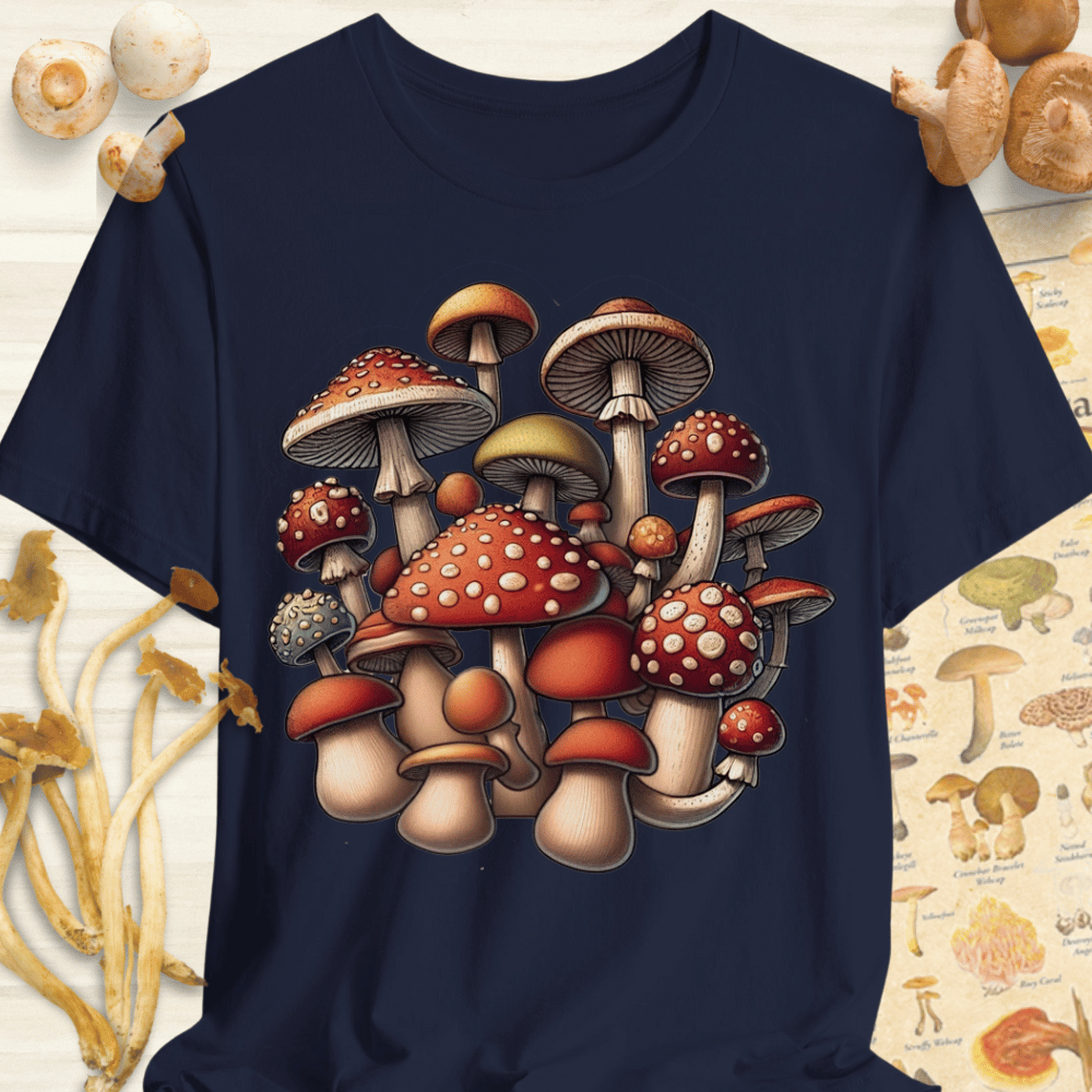 Vibrant Mushroom Collage Tee Navy
