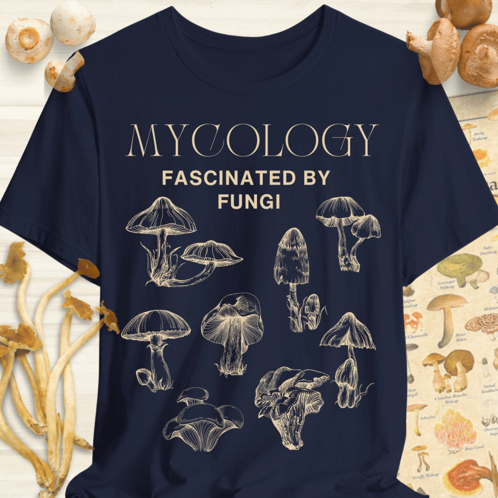 Mycology Facinated by Fungi Tee Navy