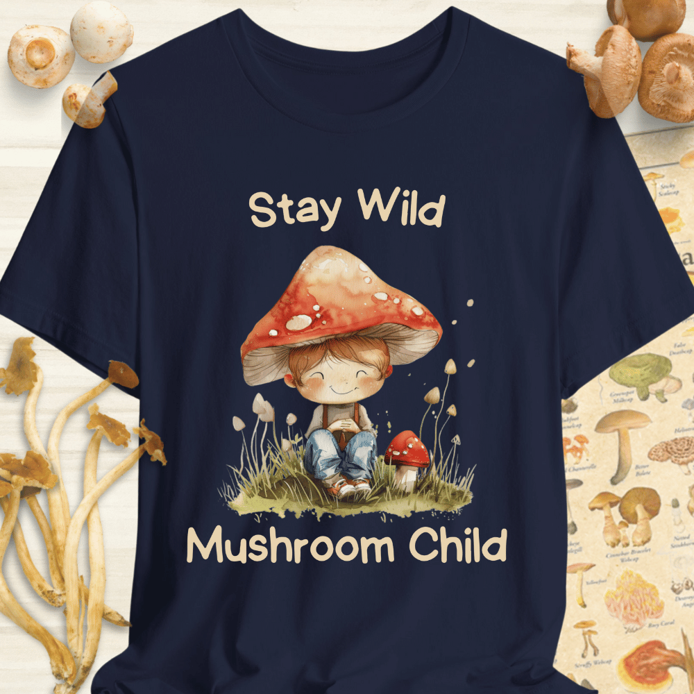 Stay Wild Mushroom Child Tee Navy