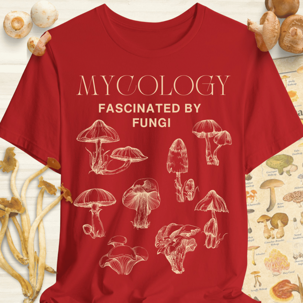 Mycology Facinated by Fungi Tee Red