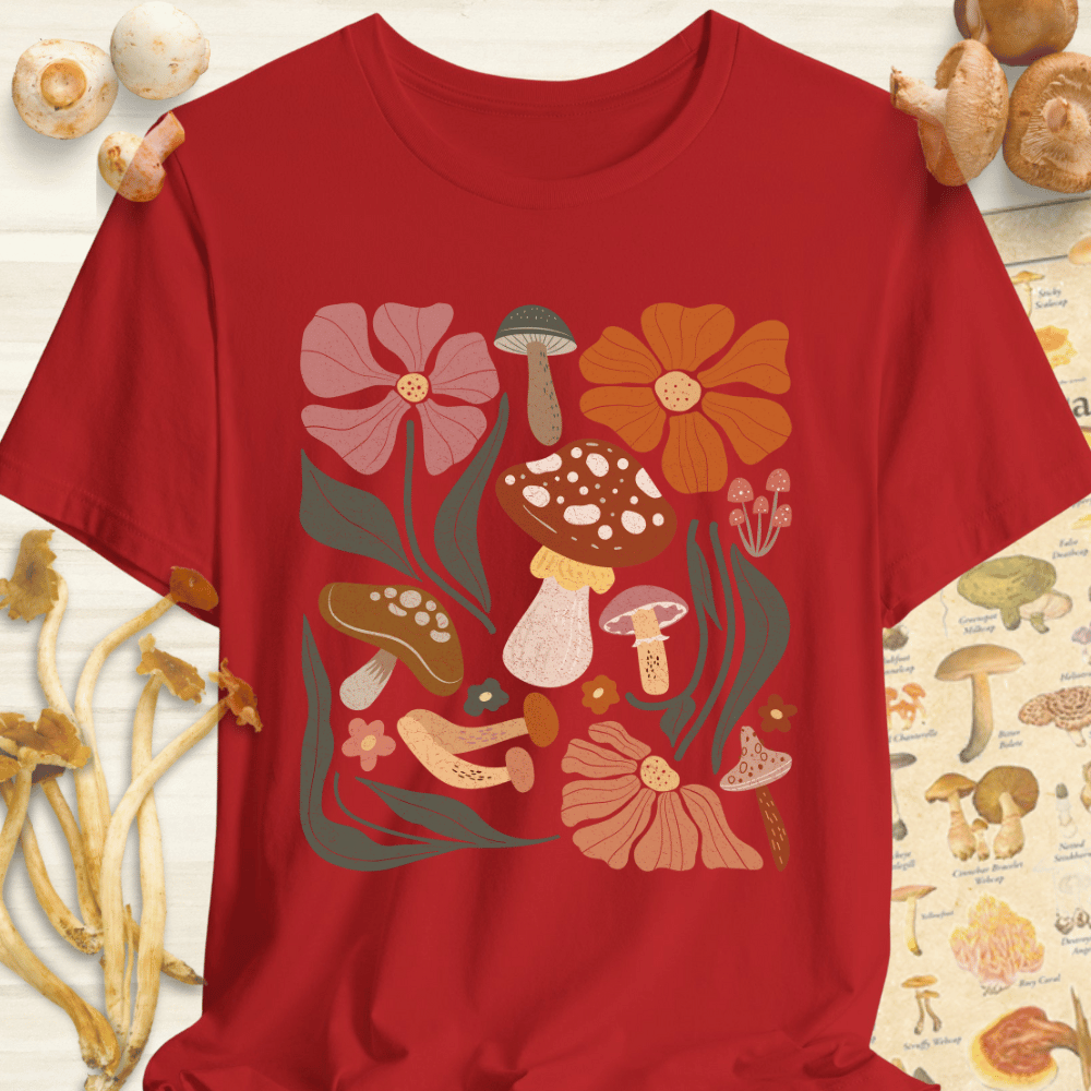 Boho Shroom & Flower Tee Red