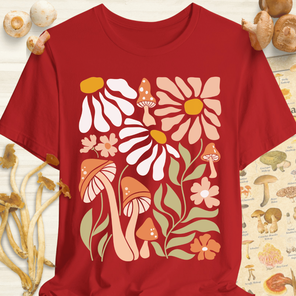 Boho Shroom & Flower Tee Red