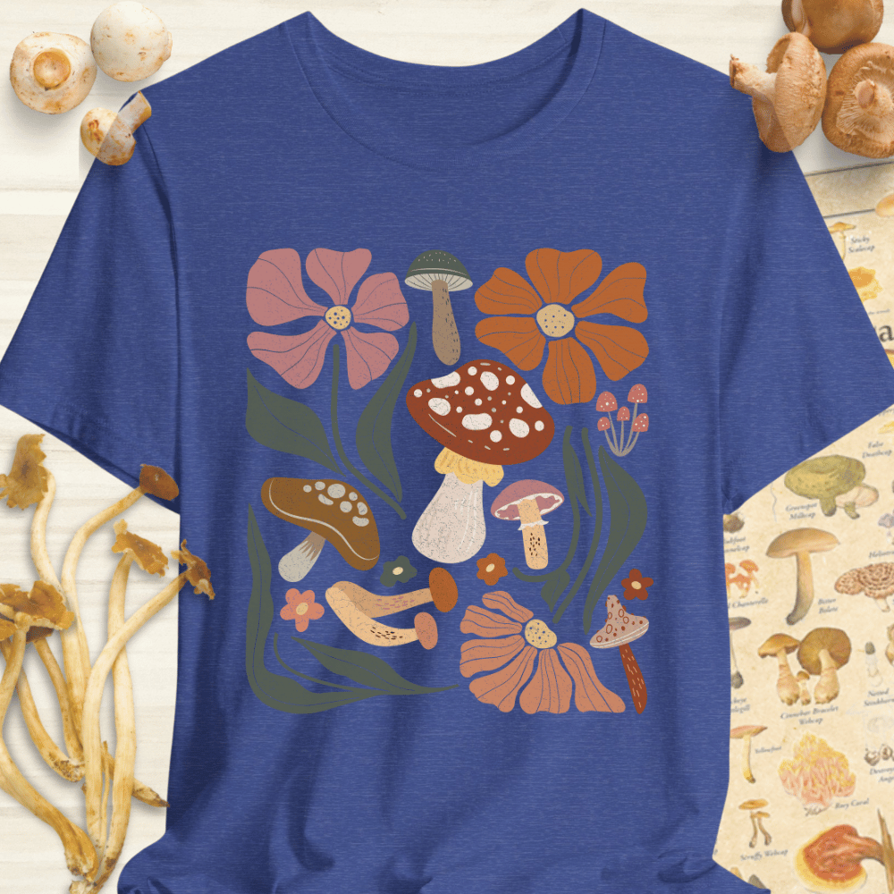Boho Shroom & Flower Tee Blue
