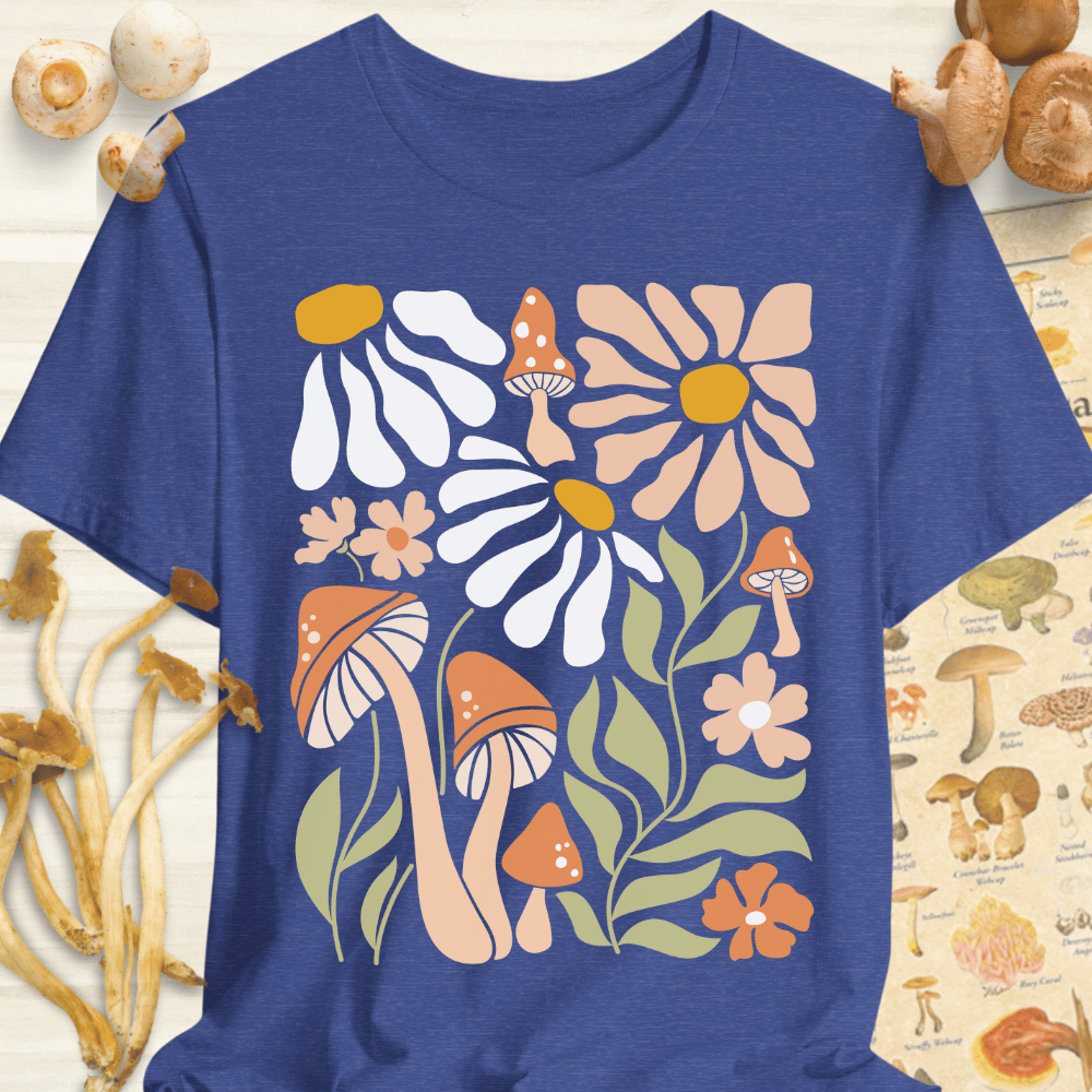 Boho Shroom & Flower Tee Blue